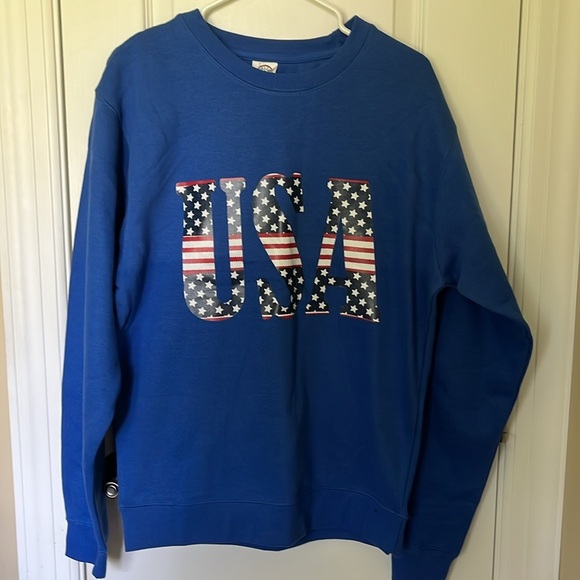 NWOT Women’s Patriotic Sweatshirt USA Stars and Stripes Crew Neck Size Medium - Picture 1 of 4